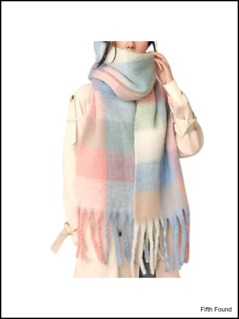 Chunky Knit Plaid Scarf Oversized Long Winter Shawl Acrylic